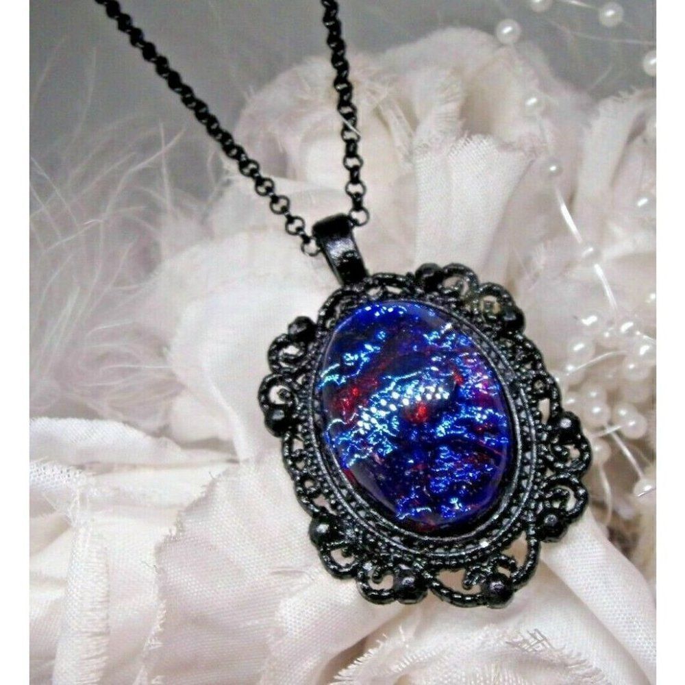 Gothic steampunk festival Mexican Fire Opal Necklace Victorian Jewelry Goth